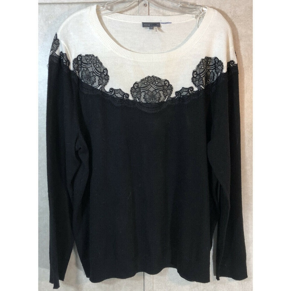 Vintage Vince Camuto Sweater Black White Lace Trim